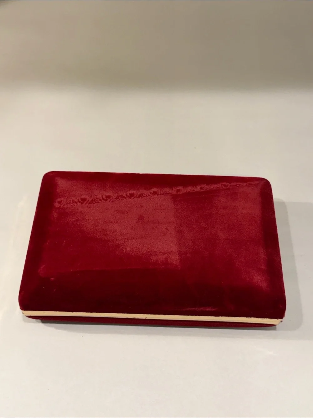 Vintage red  Velvet Jewelry Box Travel Case Mirror Square Dividers Gold Trim